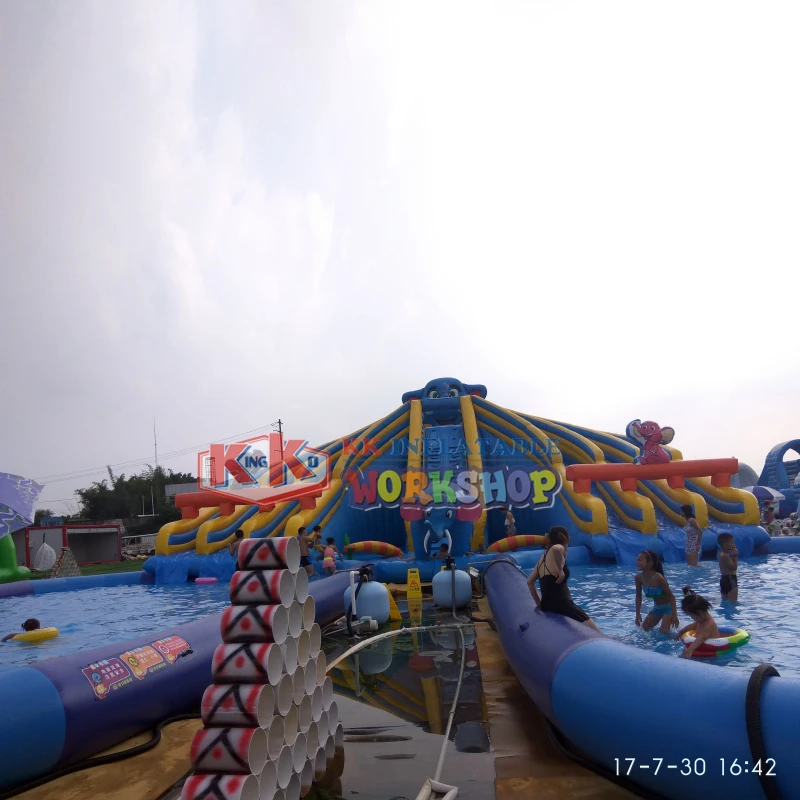 

Digital printing inflatable amusement water park, PVC large inflatable slide with swimming pools