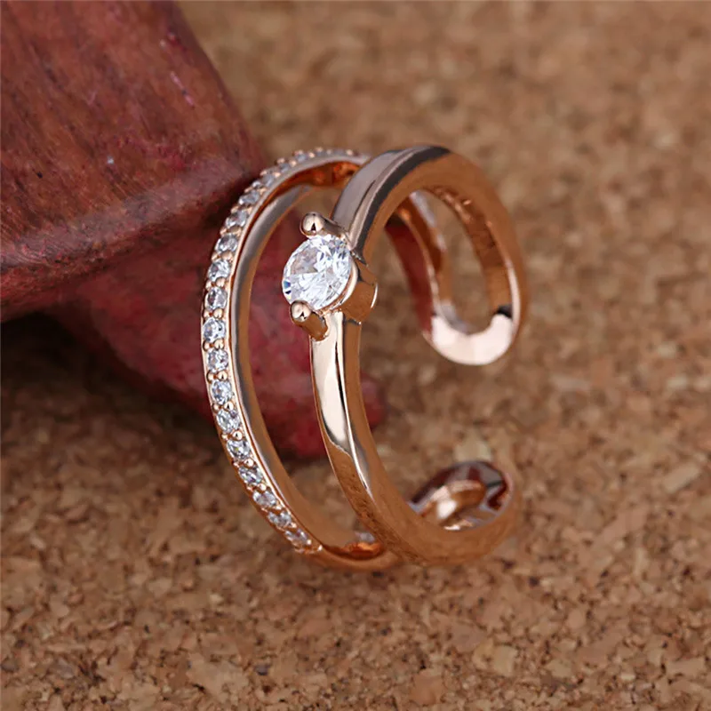 

ROMAD Cubic Zirconia Rings For Women Crystal Open Ring Round Female Anel Party Finger ring Adjustable Jewelry R4