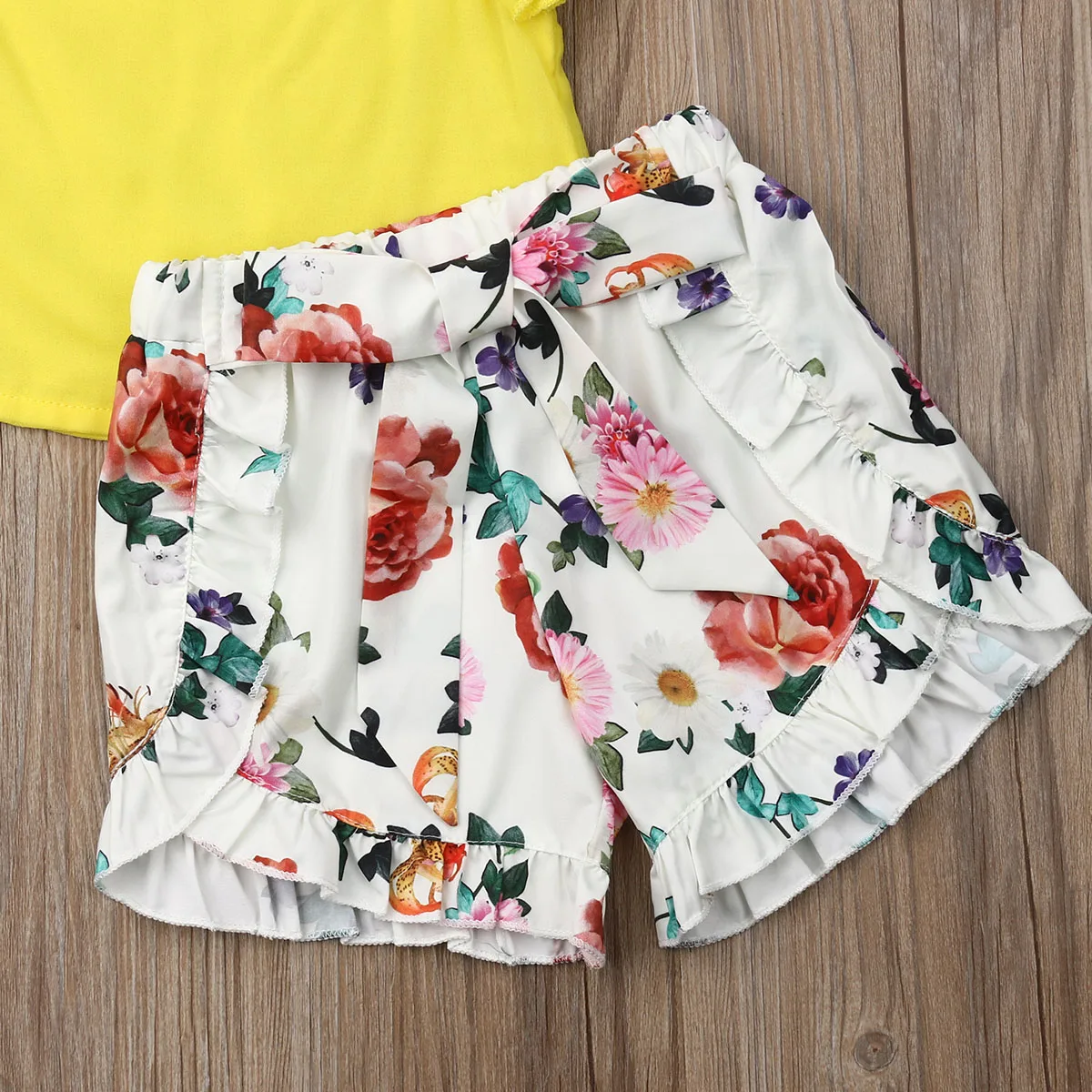 Pudcoco/Летняя одежда для маленьких девочек; однотонные топы без рукавов с рюшами; короткие штаны с цветочным принтом; комплект из 2 предметов; повседневная одежда