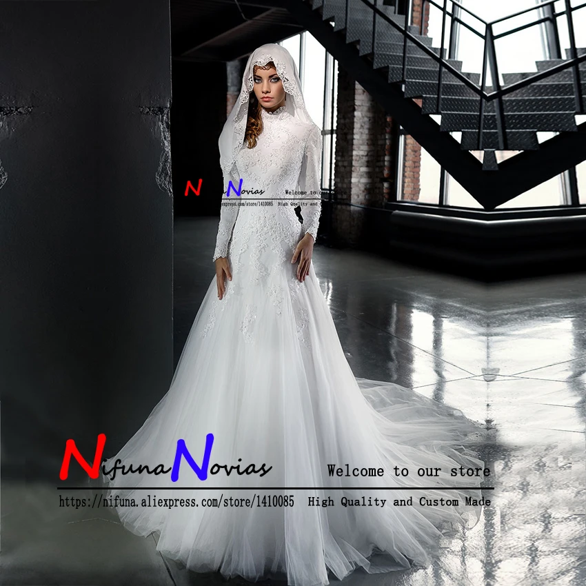 Vestido De Novia мусульманский с длинным рукавом свадебное платье es кружева бисерное