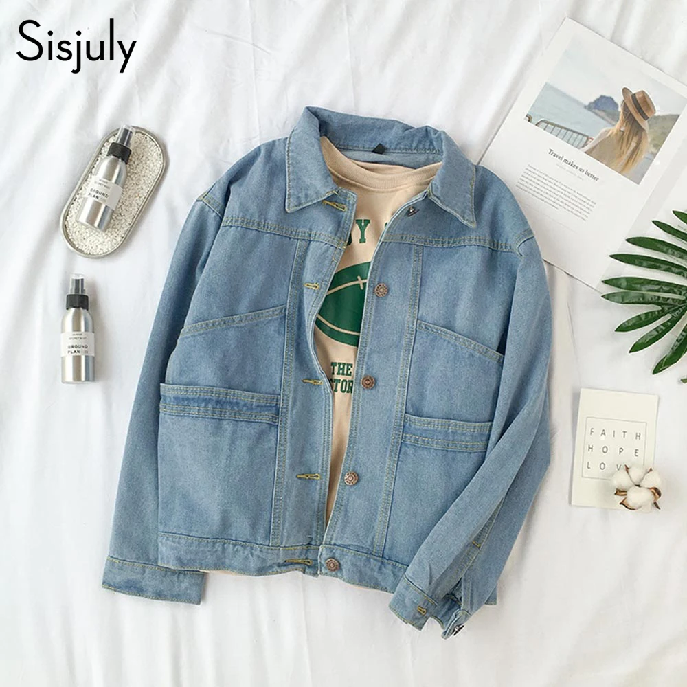 Sisjuly Women Denim Jacket Winter Blue Basic Coat Casual