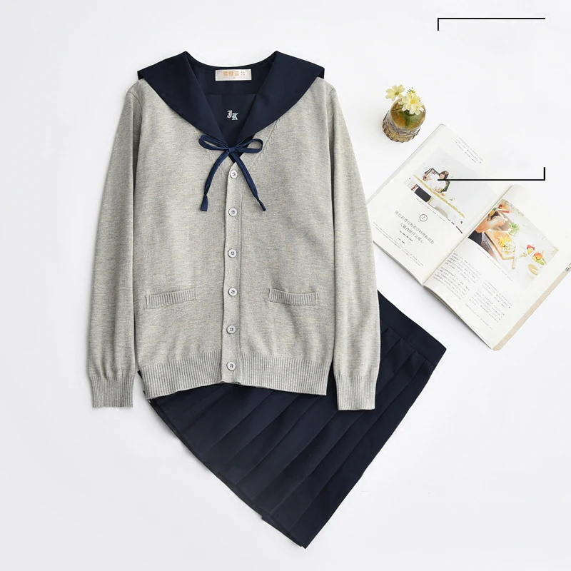 UPHYD новый плюс Размеры элегантный дизайн свитер Harajuku Японский Школьная Униформа свитер + рубашка + галстук + юбка Косплэй костюм LY1109
