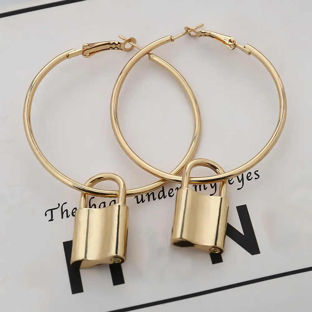 

Fashion Women Jewelry Lock Pendant Big Drop Hoop Earrings Valentine's Day Gift hot
