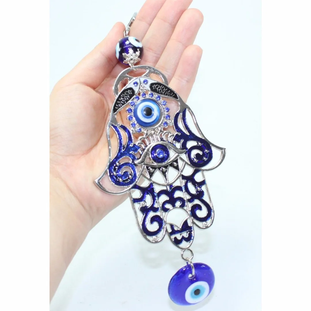 2018 Newest Luck Turkish Blue Hamsa Hand Glass Evil Eye Amulet Wall Hanging Home Decoration