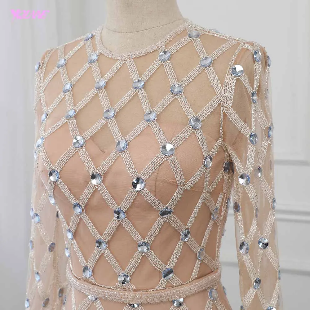 Luxury Crystals Mermaid Evening Dress Long Sleeve Robe De Soiree Evening Gown Formal Dresses