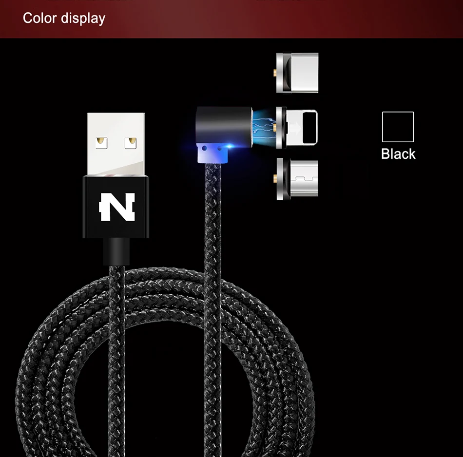 90 градусов Магнитный кабель светодиодный шнур для зарядного устройства для iPhone 5 6 S 6 S 7 8 Plus XR XS Max Micro usb type C IOS штекер 3 в 1 быстрая зарядка