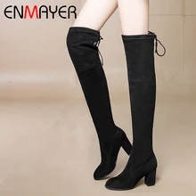 ENMAYER/ г. Новые флоковые женские зимние сапоги выше колена классические женские сапоги с круглым носком зимние однотонные размеры 34-43, LY4009
