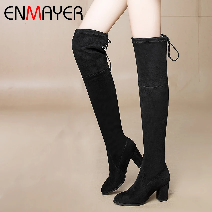 

ENMAYER 2019 New Flock Over-the-Knee Women Winter Boots Basic Round Toe Women Boots Winter Solid Size 34-43 LY4009