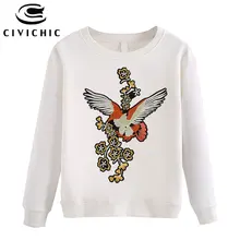 Civichic ретро цветочные Вышивка женская футболка Этническая Свободный пуловер женский o Средства ухода за кожей Шеи хлопковая Футболка harajuku Толстовка Теплый Топ wlt50