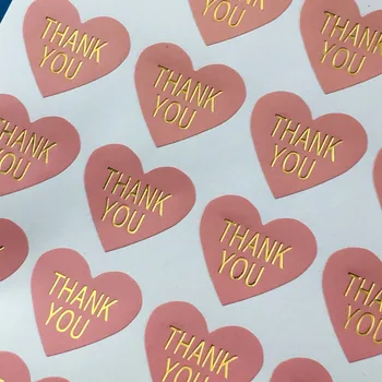 

Pink Heart-shaped Stickers 300PCS/Lot 3.2*2.8cm Thermoprinting Gold"Thank You" Sticker Labels For Card/Jewelry/Box/Bake/Bag/Gift