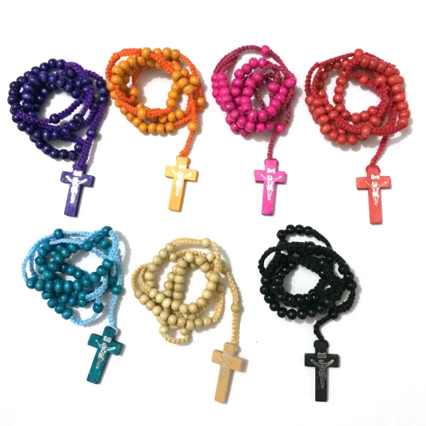 

free ePacket ship 50pcs/lot mix colors Olive Wood Cross Crucifix & Rosary Beads Necklace souvenir JERUSALEM Holy Land