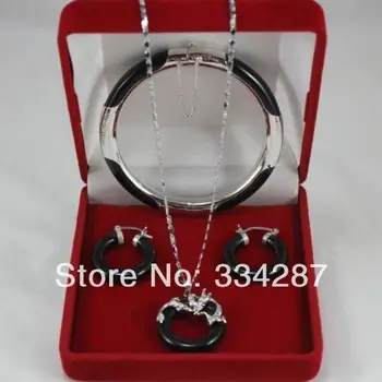

Black Jades Bangle Bracelet Pendant Earring Jades Jewelry Set (no box )