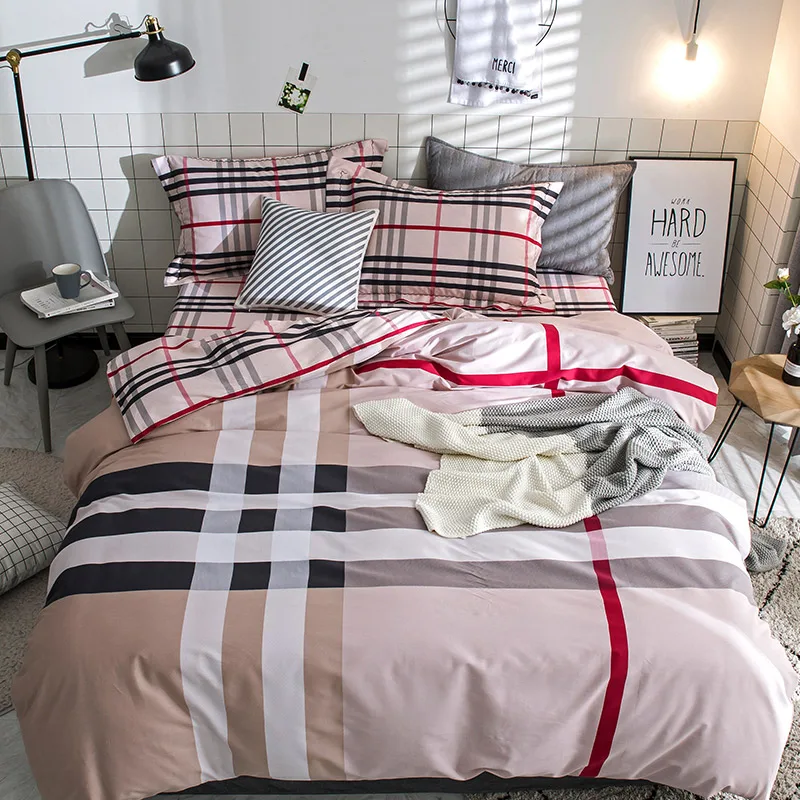 

2018 Home Bedding Sets gray plaid Soft duvet Cover cotton Bed Set pillowcase King size Queen double Full 4pcs Twin 3pcs