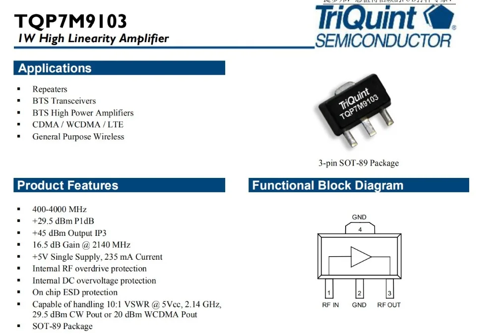 DYKB TQP3M9103 400 МГц-4 ГГц 1 Вт hing линейность усилитель мощности макетная плата с радиатором для трансиверов BTS