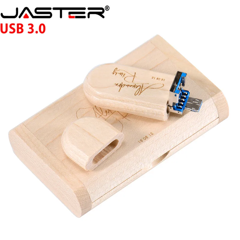 JASTER (более 5 шт бесплатный логотип) кленовый, деревянный + коробка флеш-накопитель USB 3,0 pendrive 4G 16G 32 GB 64 GB 128 GB U диск подарок 2 в 1 интерфейс