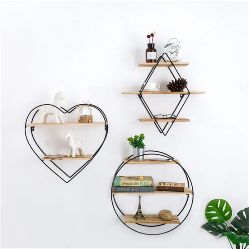Скандинавские простые двухслойные настенные полки в форме сердца декоративные