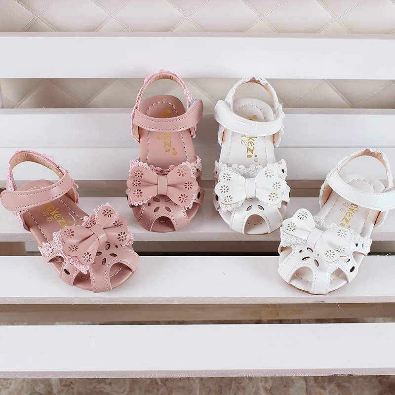 

Kids Summer Fashion Cut-outs Sandals Shoes For Girls Princess Lace Bowtie Beach Sandals Children Baby Soft Sole Casual Shoes