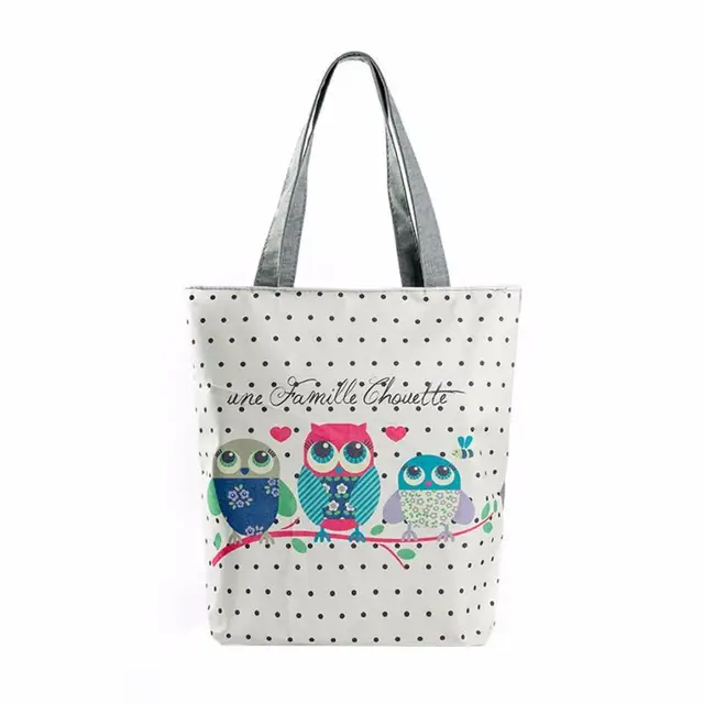 Women Top Handle Owl Printed Canvas Tote Casual Beach Bags Handbags Women Top Handle Owl Printed Canvas Tote Casual Beach Bags Handbags Zipper Ping Travel Bag
