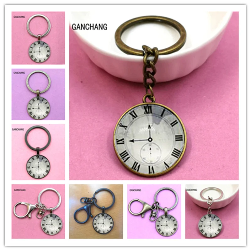 

Fashion birthday gift cute retro clock watch pocket watch convex keychain key chain ring ladies men
