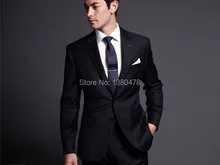 Custom Design Two Buttons Black Groom Tuxedos Notch Lapel Best Man Groomsmen Men Wedding Suits Bridegroom Jacket+Pants+Vest+Tie