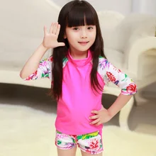 Лидер продаж, профессиональный купальник, розовый, с длинными рукавами, из двух предметов, детский купальный костюм для девочек, отличное качество, детские купальники