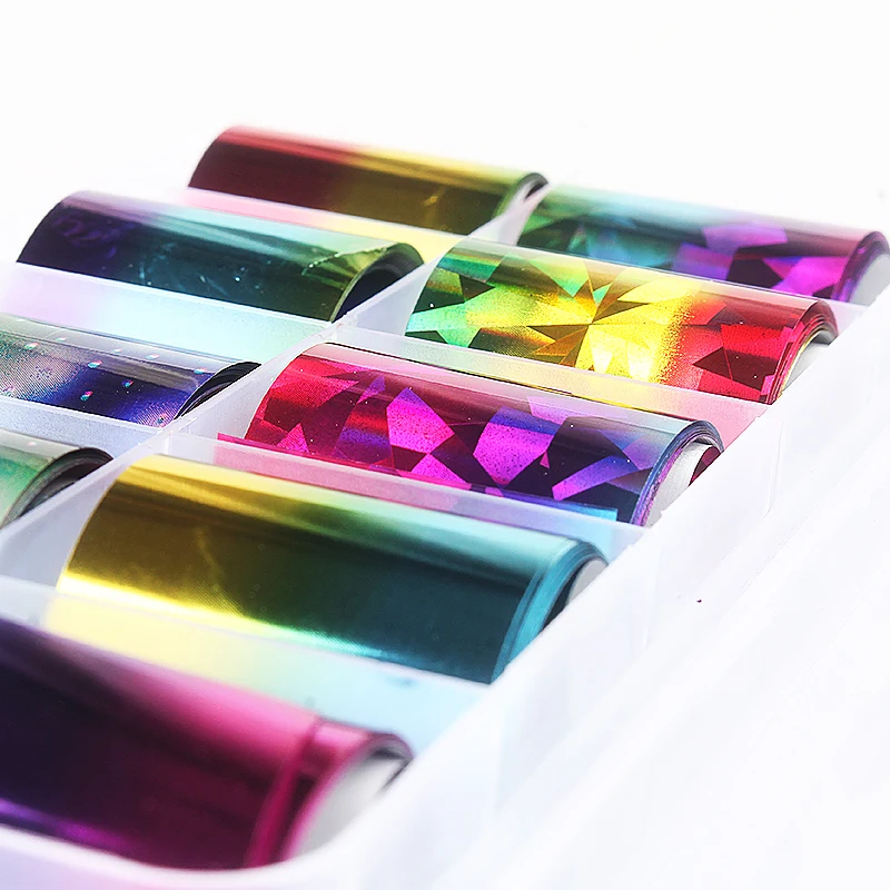 

YWK 12 sheets/box Starry Sky Laser Nail Foils 2.5*100cm Colorful Shimmer Transfer Sticker DIY Nail Tips for Nail Decorations