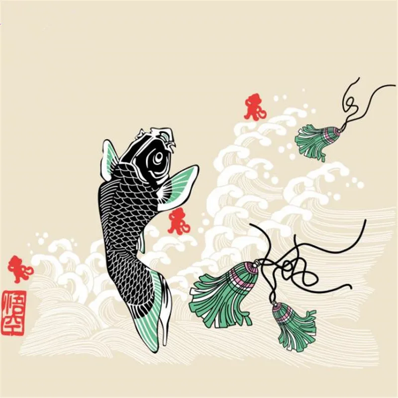 

Fashion clothes printed patch deal with it carp wave pattern Heat transfer printing Iron on patches for clothing Diy design