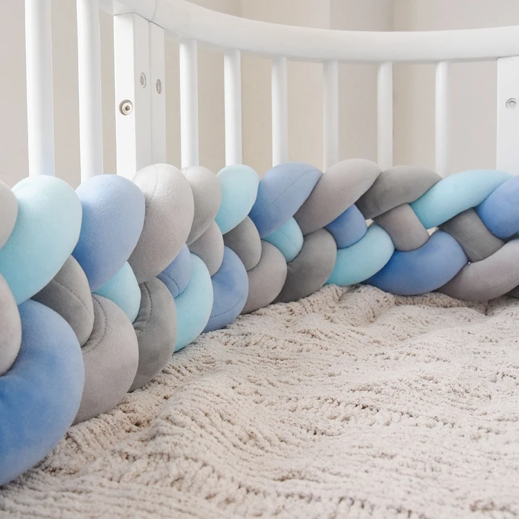 220 см длина Детская кровать бампер четыре слоя Плетеный подушки ткачество плюшевые детские защита для кроватки для постельные принадлежности ZT21