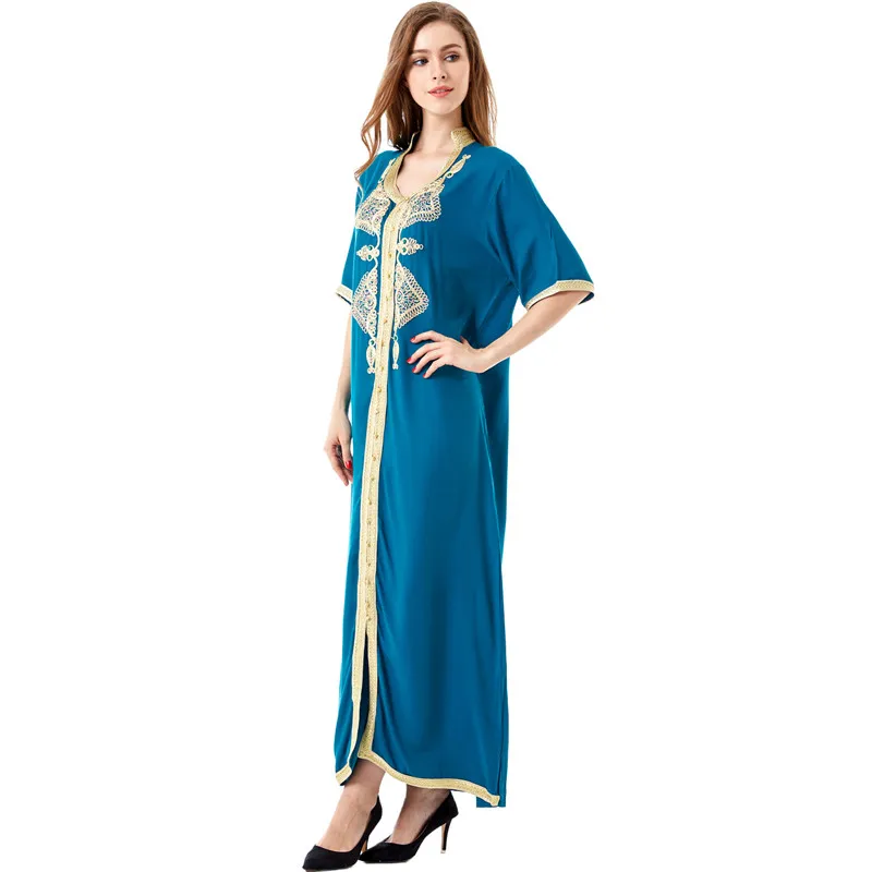 Women's Islamic Maxi Summer Sleeveless Embroidered Cotton Dress