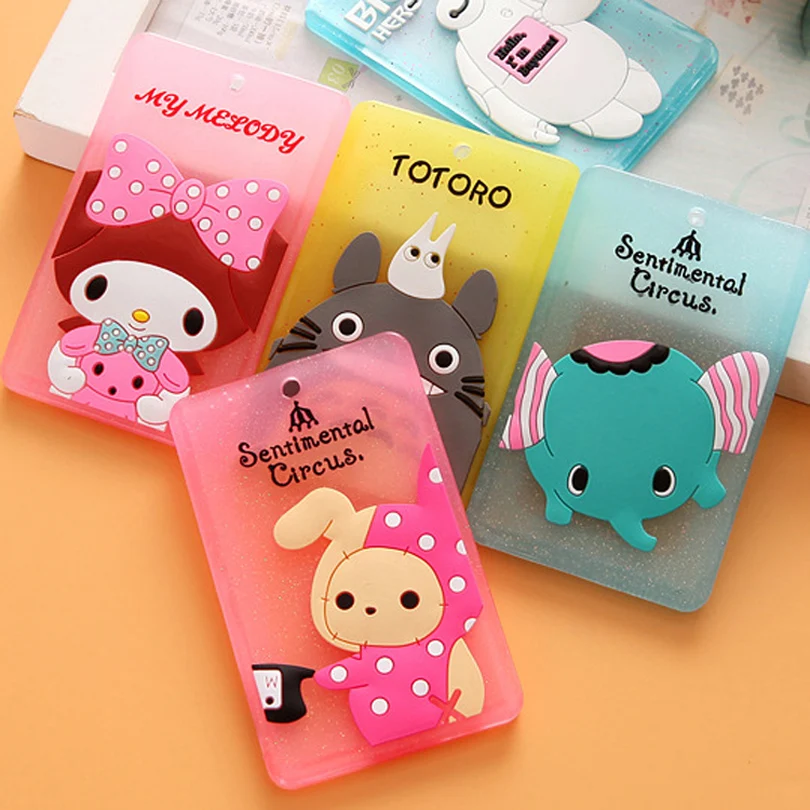 

Hot Portable Silicone Bus Card Case Holder Cute Cartoon Kitty Cat Care Student ID Identity Badge Credit Cards Cover With Lanyard