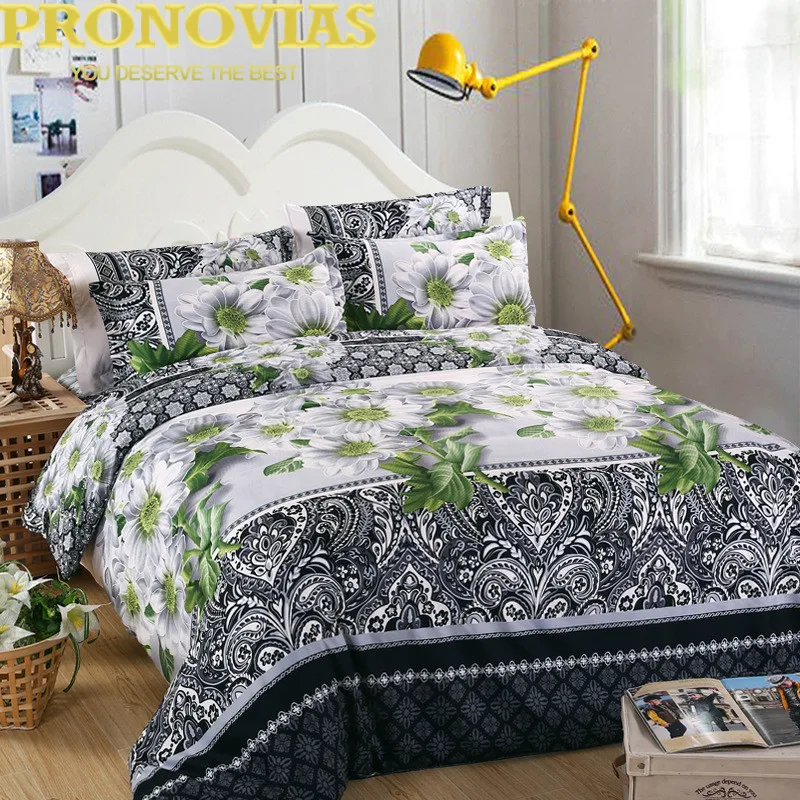 Pronovias 3d Black N White Patterned Floral Bedding Set King Queen