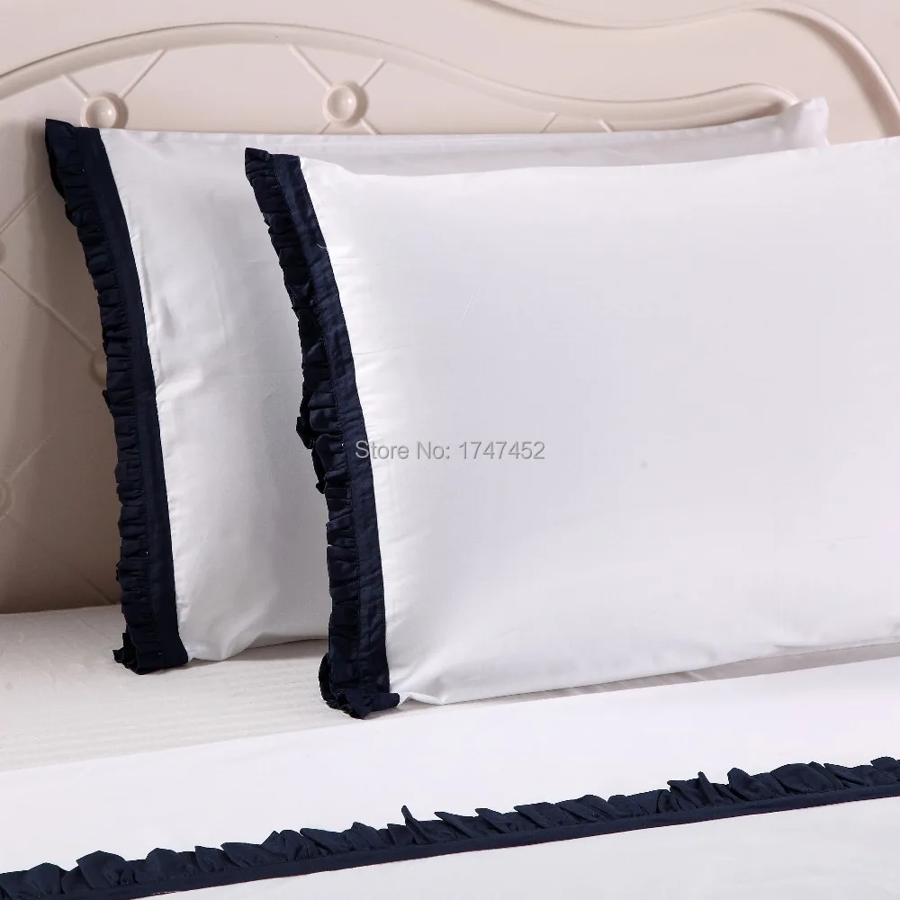 

300Thread Count sheet set with Navy flounced with one flat sheet one fitted sheet