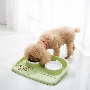 

4 Colors Plastic Double Dog Bowl Dish Food Water Dog Feeder Pet Food Bowl Skid Proof Bottom Cat Bowl 43x35x8cm