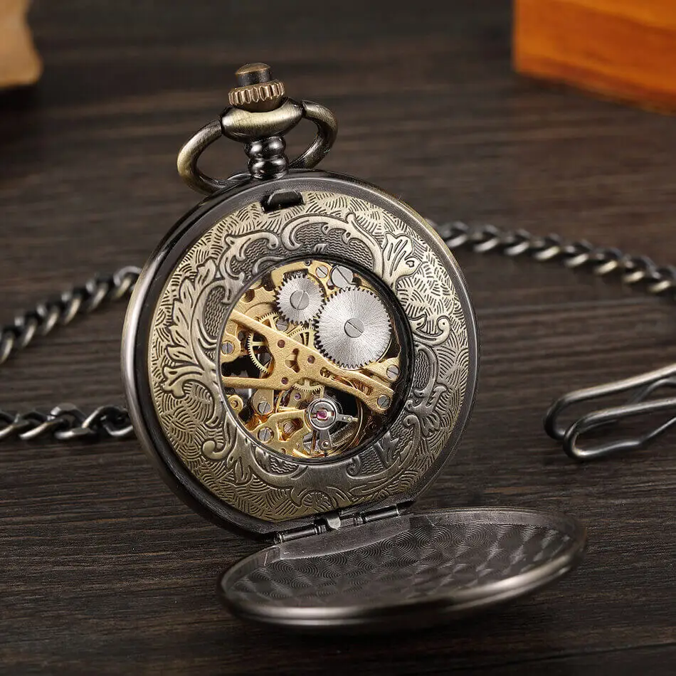 Бронзовый лодка руль Механические карманные часы для мужчин стимпанк Скелет карманные часы Fob клип цепи Подарки Reloj De Bolsillo
