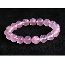Высокого качества натуральный розовый кварц розовый кристалл полированный тянущийся браслет Круглый с большими бусинами 10 мм DIY ювелирные изделия