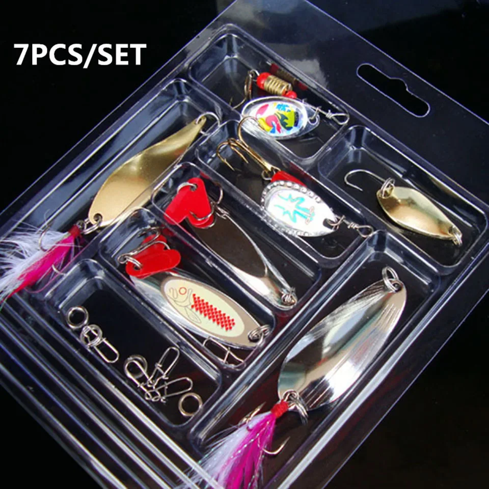 

7PCS/SET Carp Flying Fishing Tackle With Treble Metal Peche Long Shot Hard Lure Wobbler Feather Spinner Gear Bait