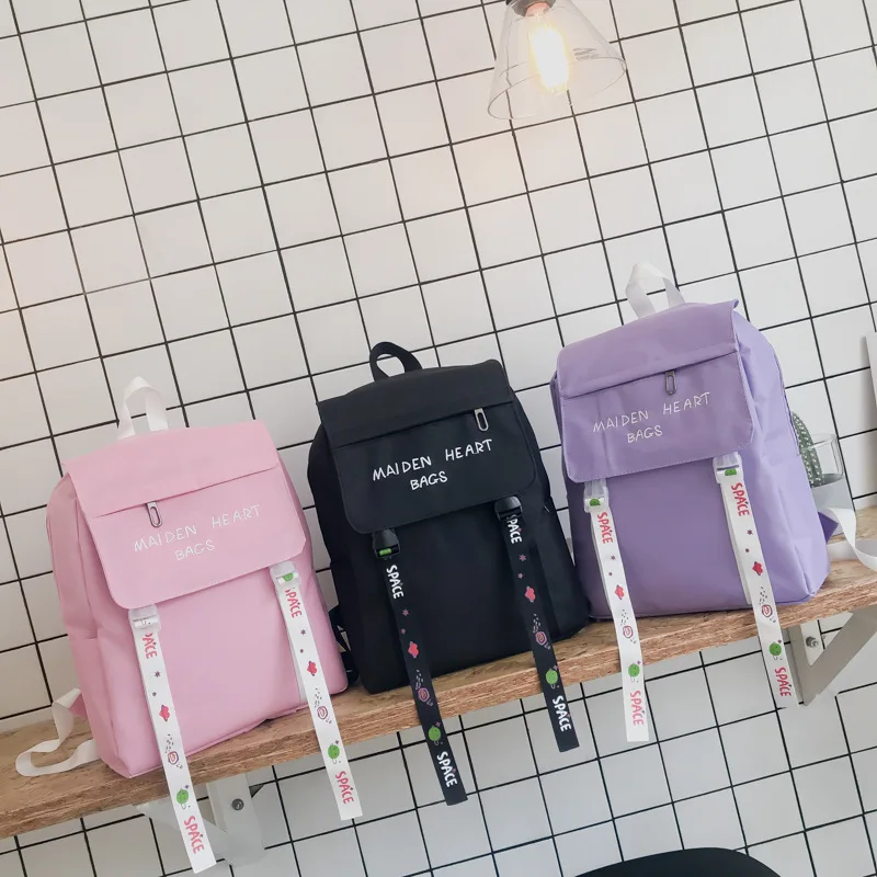 

Japanese Cute Small Fresh Embroidery Backpack Cute Streamer Letter College Wind Backpack Candy Color Student Bag
