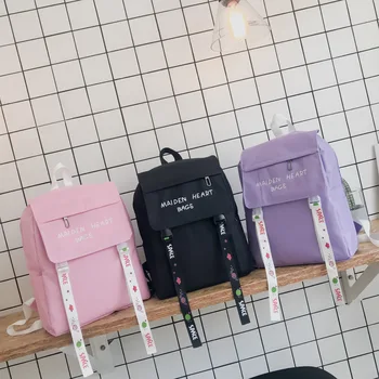 

Japanese Cute Small Fresh Embroidery Backpack Cute Streamer Letter College Wind Backpack Candy Color Student Bag