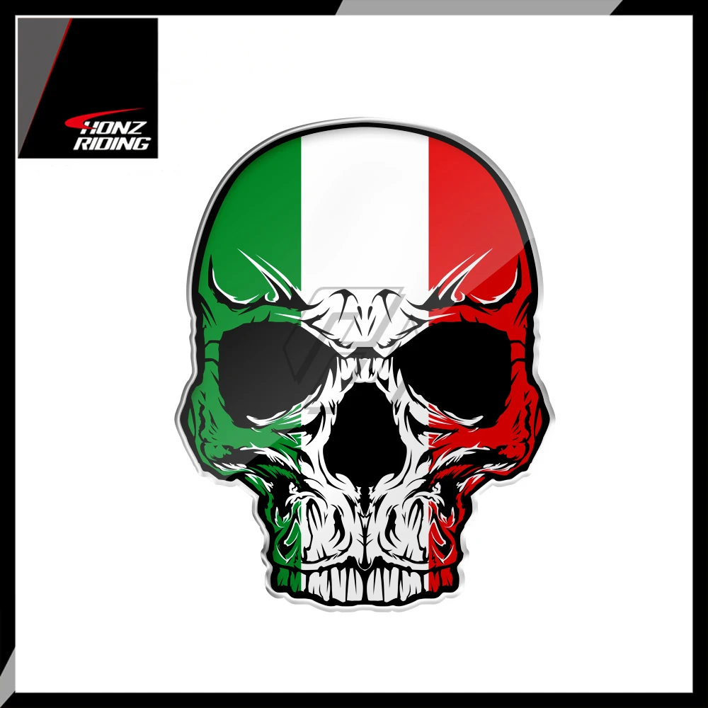 For Aprilia KTM Ducati Yamaha Vespa Decals 3D Motorcycle Skull Stickers Italy Flag Sticker