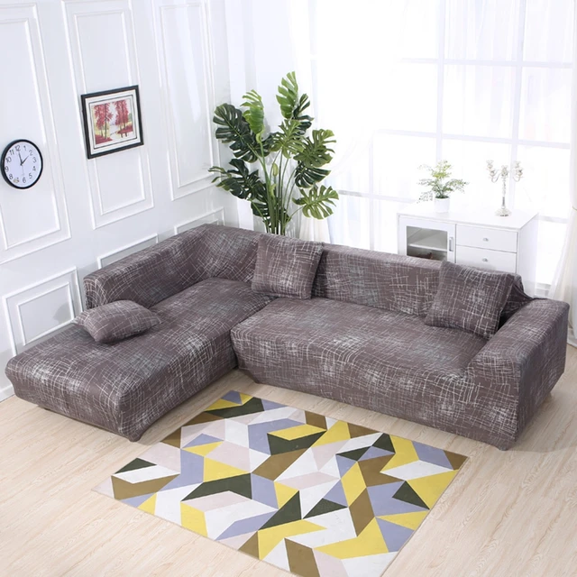 Us 56 1 49 Off 2pcs Cushion Covers Universal Stretch L Shape Sofa For Living Room Brown Elastic Sectional Slipcovers All Inclusive In