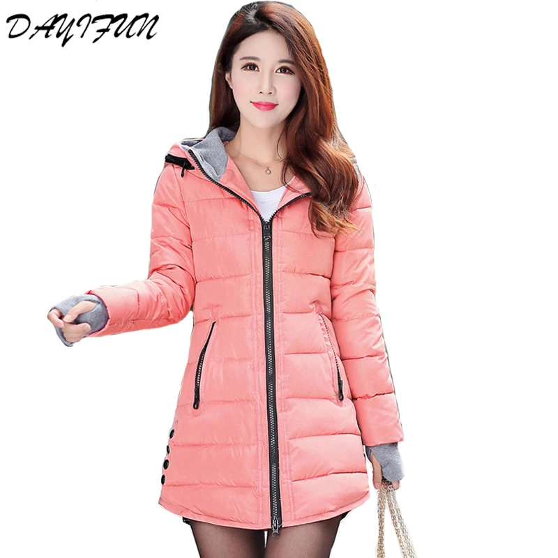 

2019 women winter hooded warm coat candy color cotton padded jacket female long parka womens wadded jaqueta feminina C313