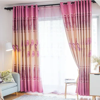 

Double-sided Printing Feather Curtains Cloth For Bedroom Living Room Balcony French Style Tulle Curtain Window Sheer Pink