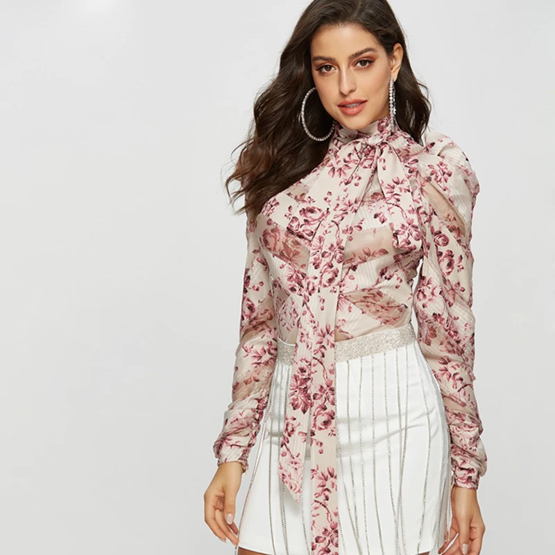 Высокое качество, новейшая мода 2019, подиумная дизайнерская рубашка, женская блузка с длинным рукавом и бантом, Цветочная блузка с принтом то... Высокое качество, новейшая мода 2019, подиумная дизайнерская рубашка, женская блузка с длинным рукавом и бантом, Цветочная блузка с принтом то...
