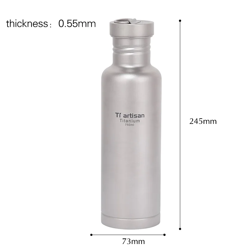 Tiartisan de agua para botella de deporte 750 ml ligero de vasos de titanio con tapa y tapa de plástico Ta8388