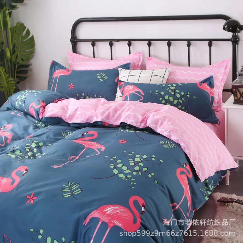 

100% cotton sanded cartoon four-piece set bedding set. Adult bedding set. bed sheet. pillowcase quitcover inside