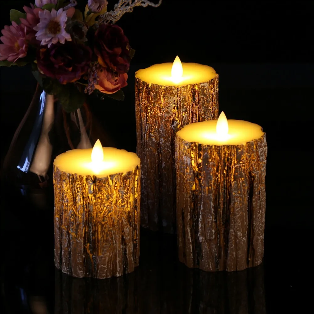 

3pcs LED Candle Light Battery Candles Lamp Flame Remote Control Candle Wax Birthday Electric Pillar Christmas Candles 30