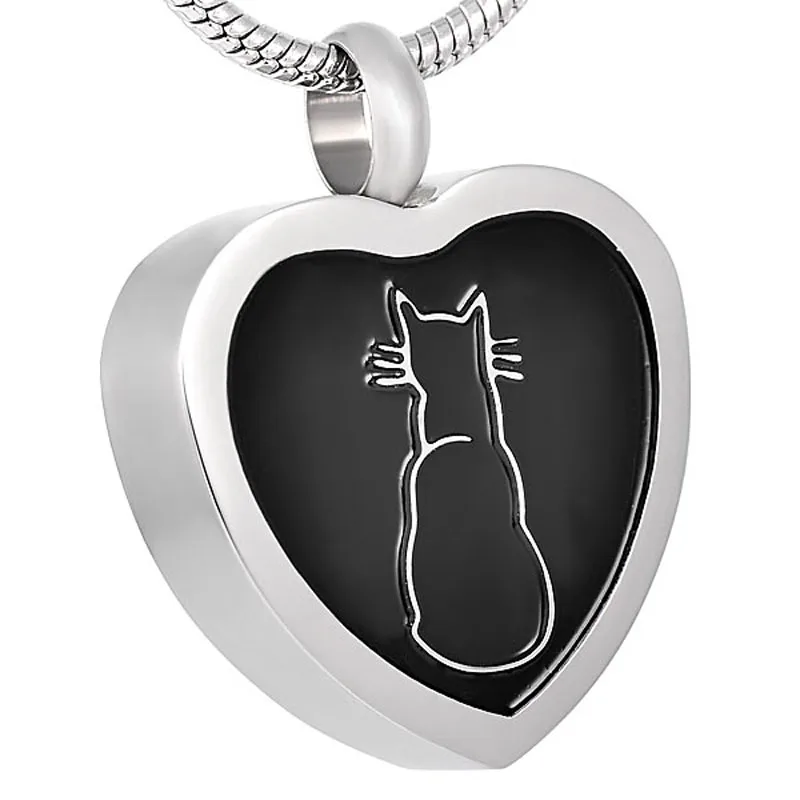 KLH8091 Hot Selling Cat On Heart Cremation Jewelry Pendant Keepsake Urn