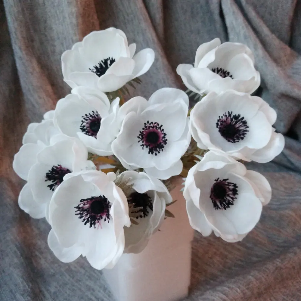 Real Touch White Anemones Flowers Pu Artificial Anemones Wedding Flowers For Bouquet Table Centerpieces Natural Pu Flowers Aliexpress