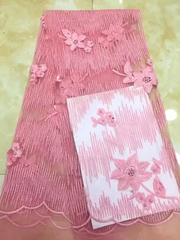 

New Pink African Lace Fabric High Quality Nigerian French Swiss voile Mesh Tulle Lace Fabrics 5 yards For Wedding Dress A1028