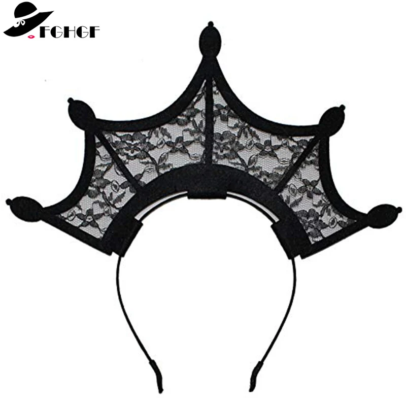 

Black Fascinators Queen Headbands Girl Large Tiara Crown Hairband Ladies Headands Women Cosplay Party Halloween Hair Accessories